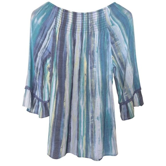 New Directions Blue Tie-dye Fairy Boho Blouse Ruffle Sleeve Size Medium - Picture 2 of 4